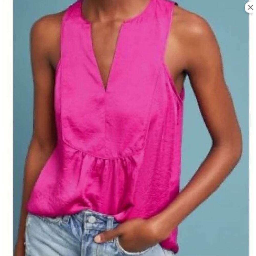 Anthropologie Maeve Fuschia Pink Weekeng Getaway Sleevless Satin Tunic Top